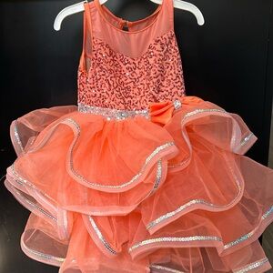 Girls sequin/tulle formal/dance dress - coral - size 4/6T